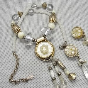 Vintage Robert Rose Mother of Pearl Necklace and Clip Earrings Set